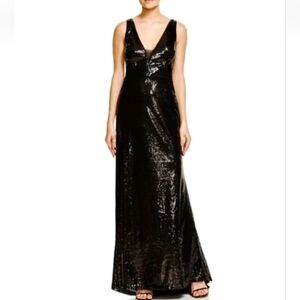 Vera Wang Black Mesh Inset Sequin Gown Long Dress Size 6 NWOT